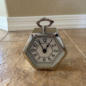 Pottery Barn Silver Hexagonal Tabletop Clock, LIKE NEW